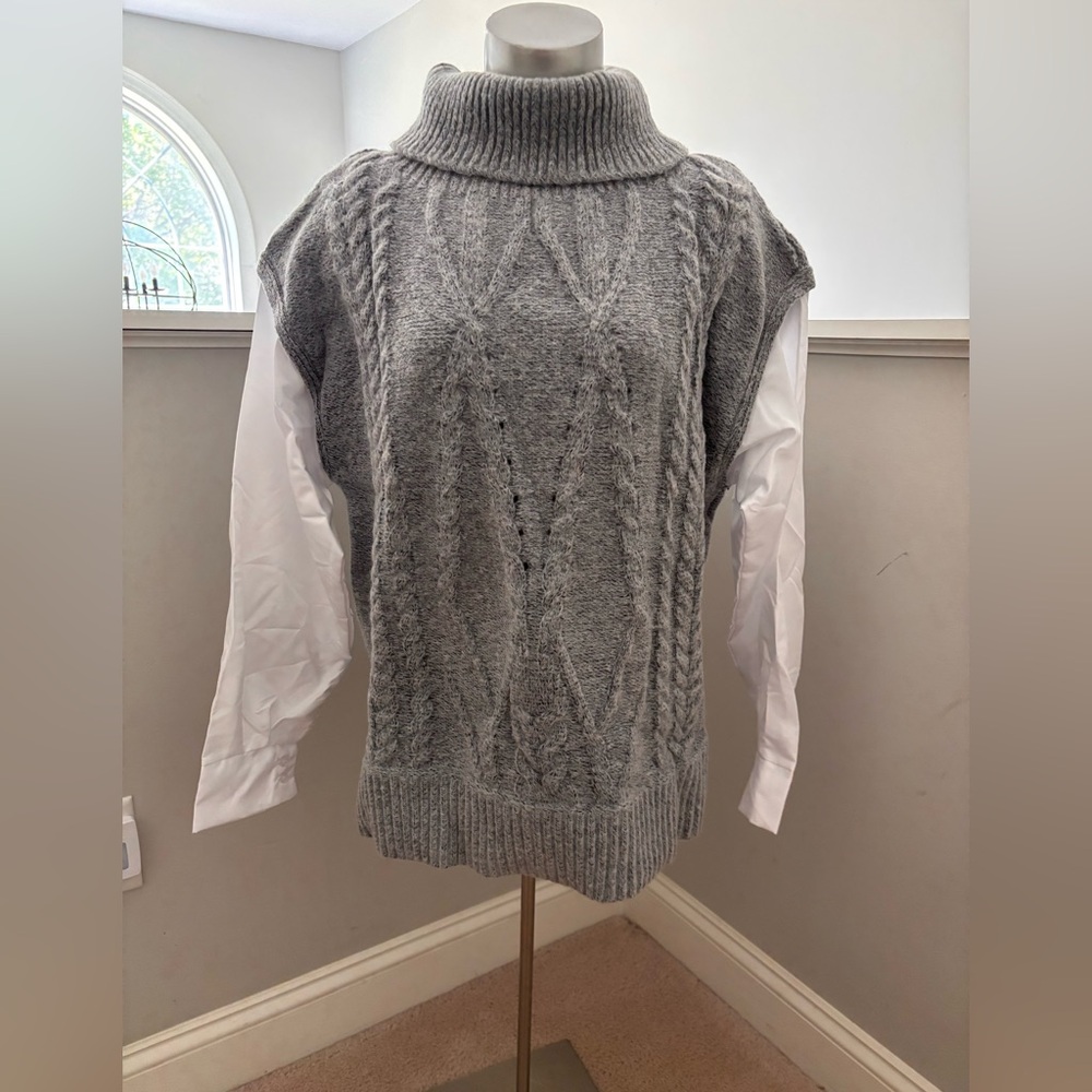 Magnolia Gray Cowl Neck Sweater with Cable Knit Design